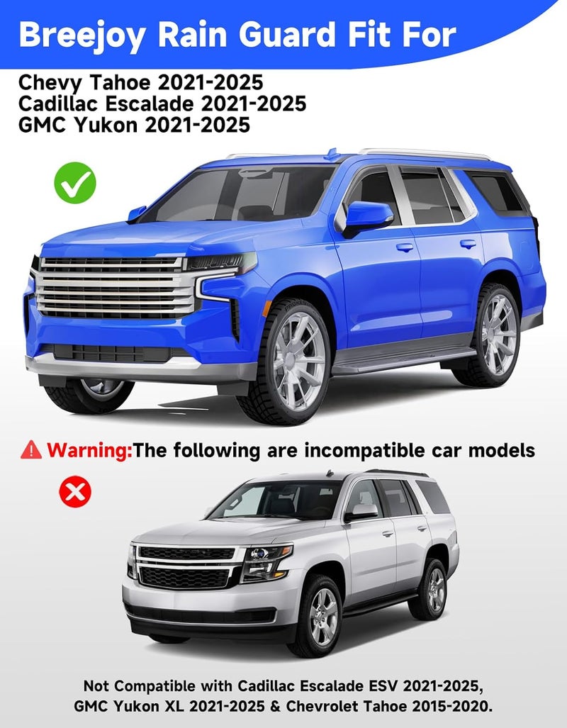 Breejoy in-Channel Rain Guards Fit for Chevy Tahoe/Cadillac Escalade/GMC Yukon 2021-2026, Window Rain Guards Visors Vent Visors Window Deflector Vent Shades Car Accessories - Image 3
